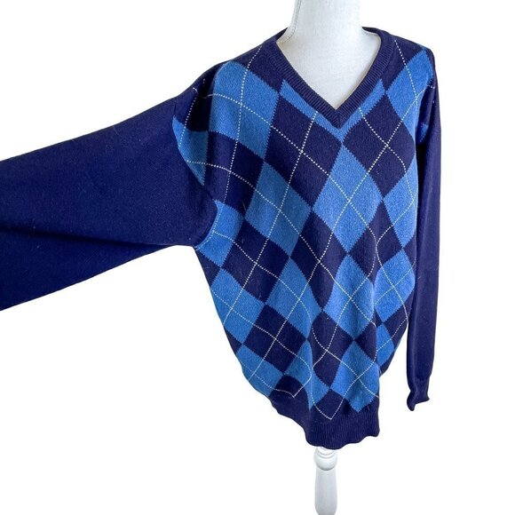 Pringle Sport Scotland Blue Argyle 100% Lambswool Luxury Knitwear Golf Sweater L - Picture 5 of 9